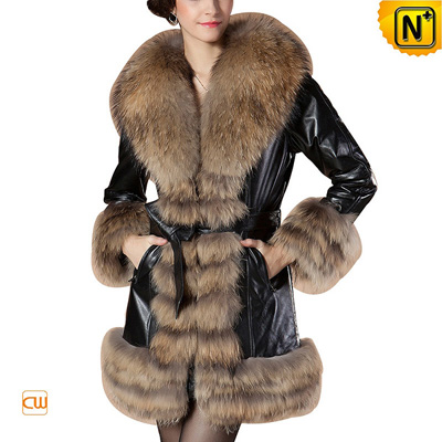 Women S Fashion Raccoon Fur Trimmed Sheepskin Leather Coat
