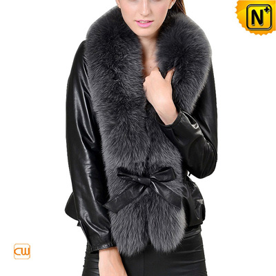 Women S Slim Fox Fur Trimmed Sheepskin Leather Jacket