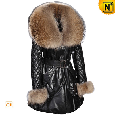Women S Warm Large Raccoon Fur Leather Down Coat
