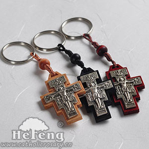 Wood Pendant Keychain Religous Cross Religious Charm