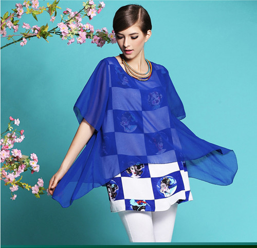 2015 Fashion Plus Size Print Chiffon Women S Summer Dress Faux Two Piece Se
