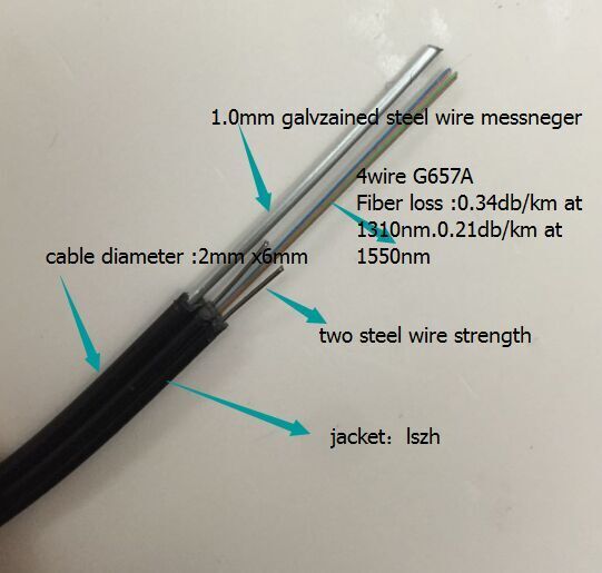 4 Core Outdoor Self Supporting Bow Type Drop Cable Ftth