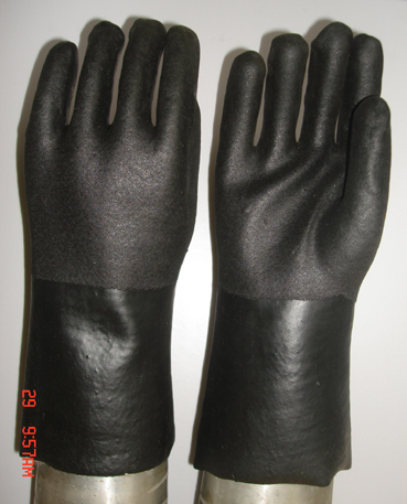 Black Double Dipped Pvc Glove Sandy Finish Rolling Lines Dozen