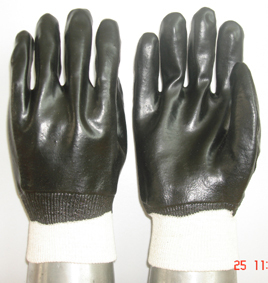 Black Pvc Glove Knit Wrist Smooth Finish