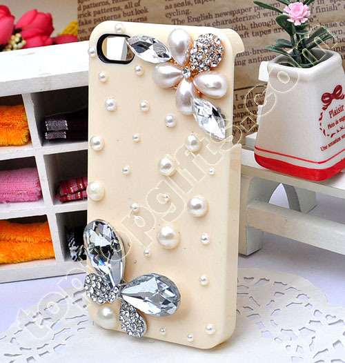 Butterfly Iphone Hard Case Cover With Pearls