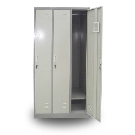 China Lateral 3 Doors Clothes Hanging Metal Armoire Steel Clothing Wardrobe