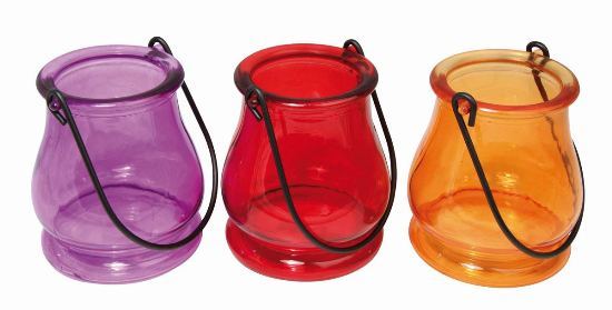 Color Printing Glass Candle Holder With Handle