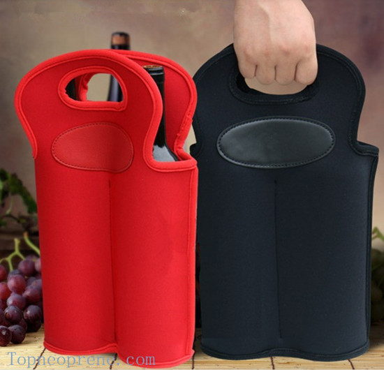 Customized Neoprene Double Wine Bottle Sleeve Cover Carrier Tote Bag