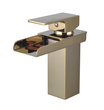 Deck Mounted Single Handle Golden Waterfall Basin Faucet