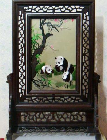 Double Sided Silk Embroidery Panda Table Screen