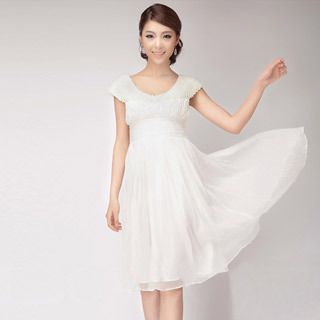 Fashion Collection Cap Sleeve Beaded White Evening Dress