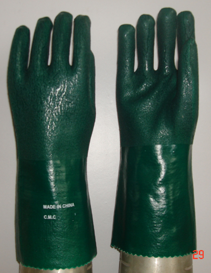 Green Double Dipped Pvc Glove Rough Sandy Finish