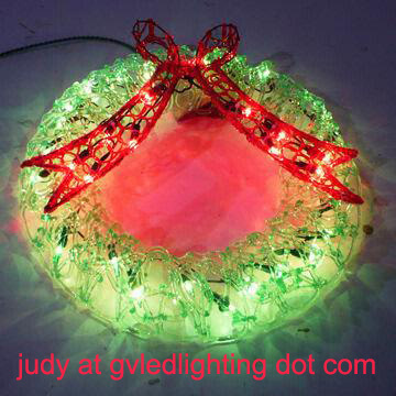 Green Wreath With Red Bow Of Led Christmas Light