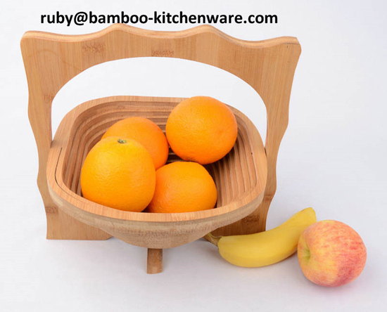 Kitchen Wedding Gift Bamboo Wooden Tea Pot Folding Collapsible Fruit Basket