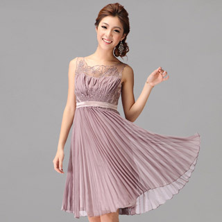 Lavender Pleated Sleeveless Sequin Evening Dress