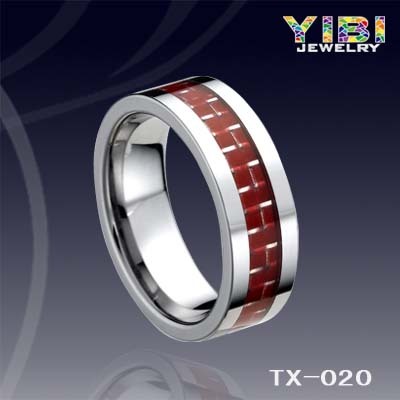 Men S Red Carbon Fiber Inlay Beveled Edge Tungsten Carbide Ring