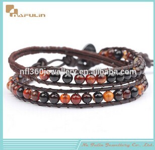 Nflbr090 Natural And Fancy Colorful Agate Beads Leather Woven Jewelry Brace