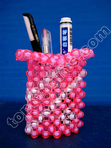 Pink Acrylic Beaded Pen Container