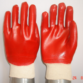 Red Pvc Glove Knit Wrist Smooth Finish