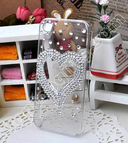 Rhinestone Heart Iphone4 Cover 2012 Fashion Lover S Mobile Phone Shell