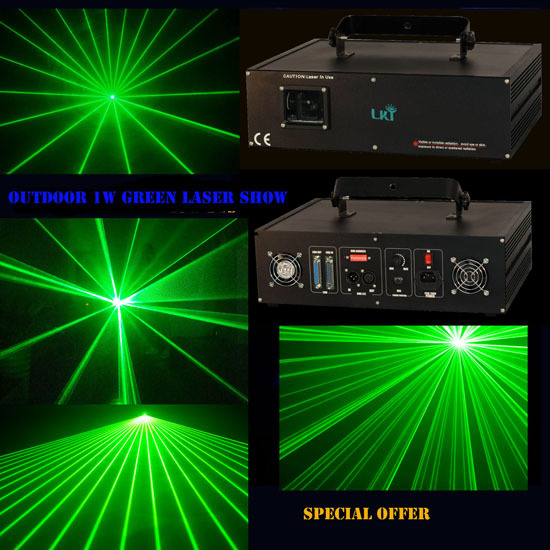 Single Green Powerful 1watt Analog With 35kpps Animation Laser Light
