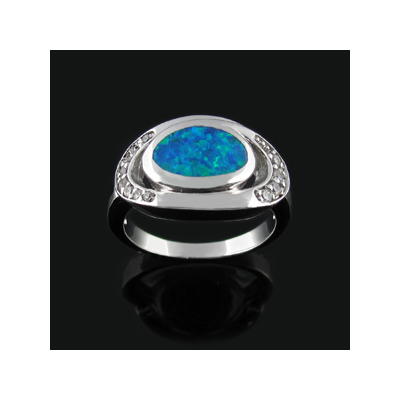 Sterling Silver Ring With Cz Stones Opal Oval