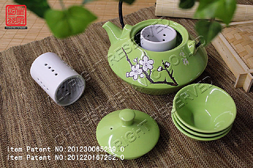 Stoneware Tea Pot Set With Color Glaze And Hand Painting