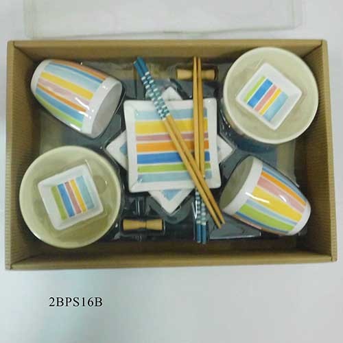 Sushi Set For Two With Color Glaze And Hand Painting