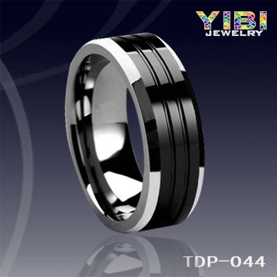 Tungsten Carbide Polished Ring Men Pipe Cut Fashion Black Tun