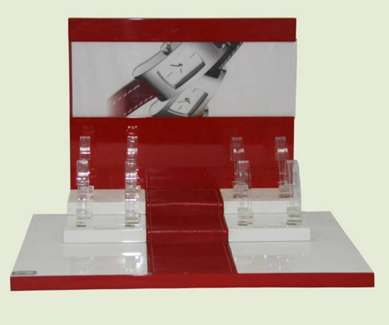 Watch Display White And Red Acrylic Or Mdf