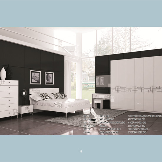 White High Gloss With Silk Paint Bedroom Set Manufacture