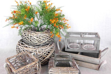 Wicker Garden Basket Willow Flower Pot Vase Zinc Planters