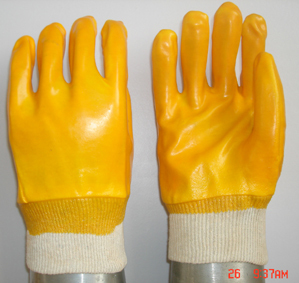 Yellow Pvc Glove Knit Wrist Smooth Finish